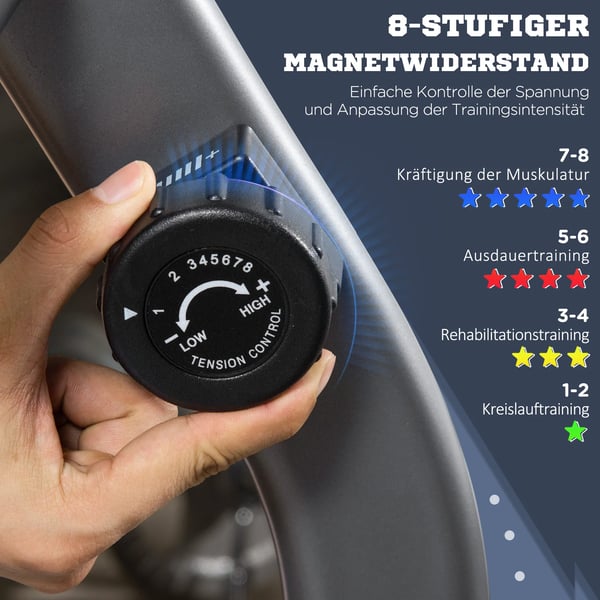 Liggecykel Træningscykel med LCD, 8-trins justerbar magnetisk modstand, stål & ABS, grå/sort/sølv
