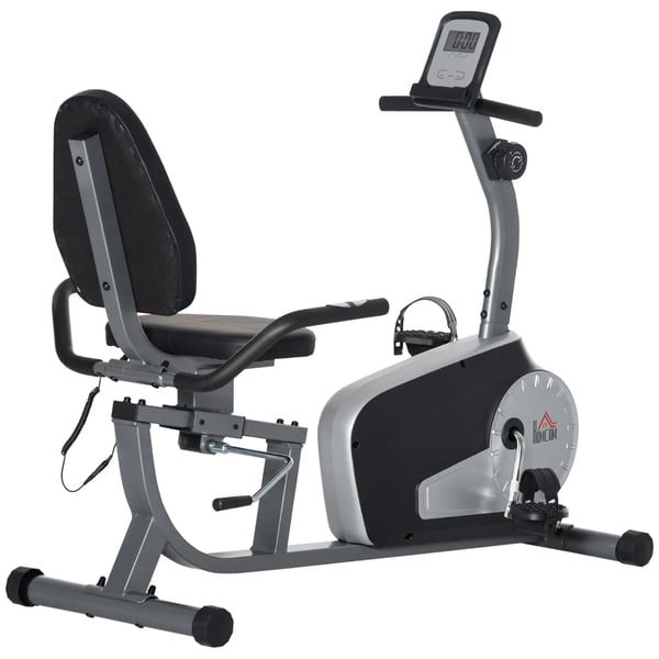 Liggecykel Træningscykel med LCD, 8-trins justerbar magnetisk modstand, stål & ABS, grå/sort/sølv