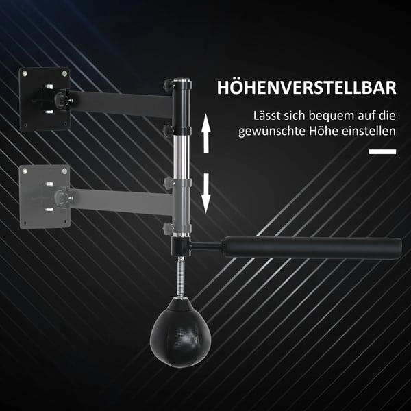 Bokses2t med Speedball, Vfgmontering, Foldbar, Refleksstang, Justerbar Hejde, 360° Sving, Sort Kunstleder