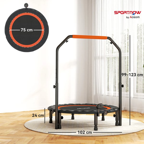 Minirebounder Träningstrampolin med Handtag och LCD-skärm - Svart/Röd, 102 cm