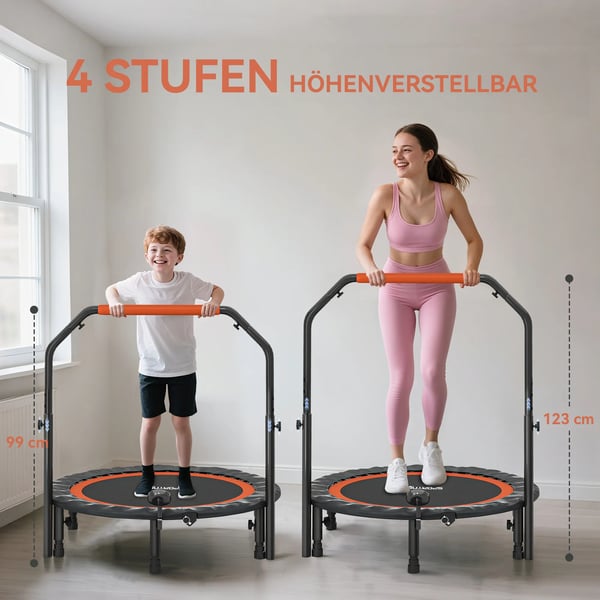 Minirebounder Träningstrampolin med Handtag och LCD-skärm - Svart/Röd, 102 cm