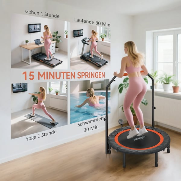 Minirebounder Träningstrampolin med Handtag och LCD-skärm - Svart/Röd, 102 cm