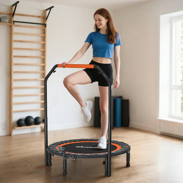 Minirebounder Träningstrampolin med Handtag och LCD-skärm - Svart/Röd, 102 cm
