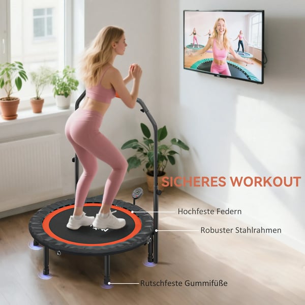 Minirebounder Träningstrampolin med Handtag och LCD-skärm - Svart/Röd, 102 cm