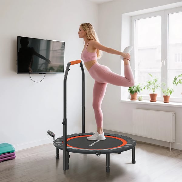 Minirebounder Träningstrampolin med Handtag och LCD-skärm - Svart/Röd, 102 cm