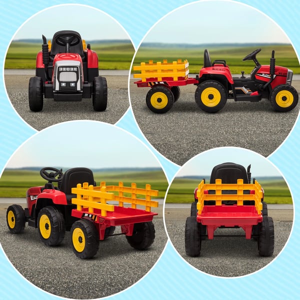 El-traktor Barns elbil med släp, fjärrkontroll, MP3, strålkastare, 3-6 km/h, röd