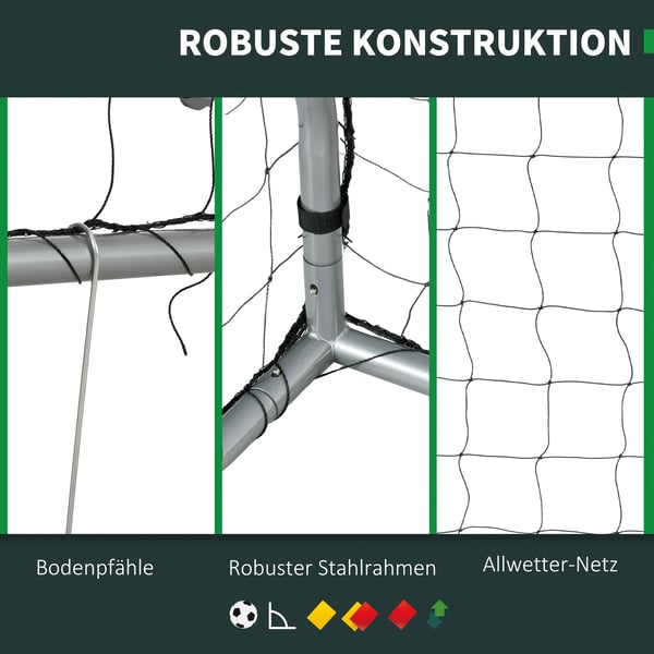 Fotbollsmål med PE-nät, fotbollsmål för barn och vuxna, 240 x 85 x 160 cm, stål, PE, för trädgård, fotbollsträning, grå