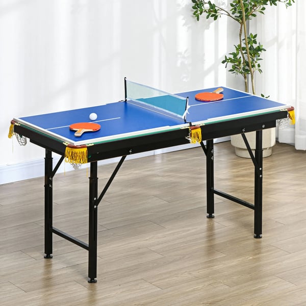 2-i-1 Multigame Bord: Pool og Bordtennis for Børn & Voksne | Stål, MDF | 140x63x60-80cm | Grøn/Blå
