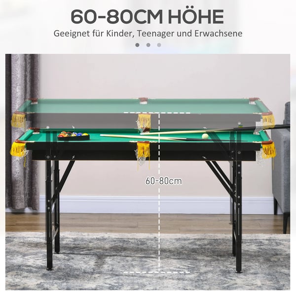 2-i-1 Multigame Bord: Pool og Bordtennis for Børn & Voksne | Stål, MDF | 140x63x60-80cm | Grøn/Blå