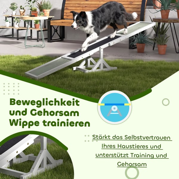 Hundvippa i Tannenholz, Vit Agility Ramp för hundar, Halkfri Balansbräda för träning, Lättvikt 7 kg, 180x30x30 cm
