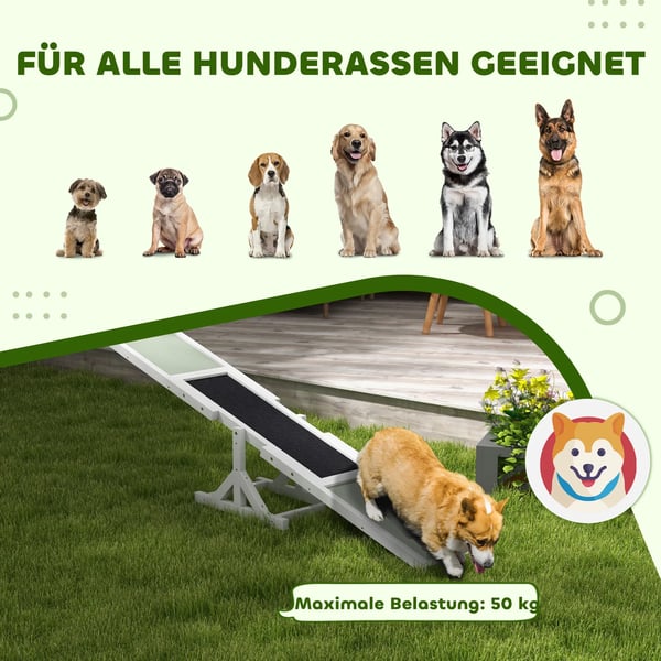 Hundvippa i Tannenholz, Vit Agility Ramp för hundar, Halkfri Balansbräda för träning, Lättvikt 7 kg, 180x30x30 cm
