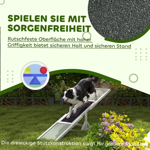 Hundvippa i Tannenholz, Vit Agility Ramp för hundar, Halkfri Balansbräda för träning, Lättvikt 7 kg, 180x30x30 cm