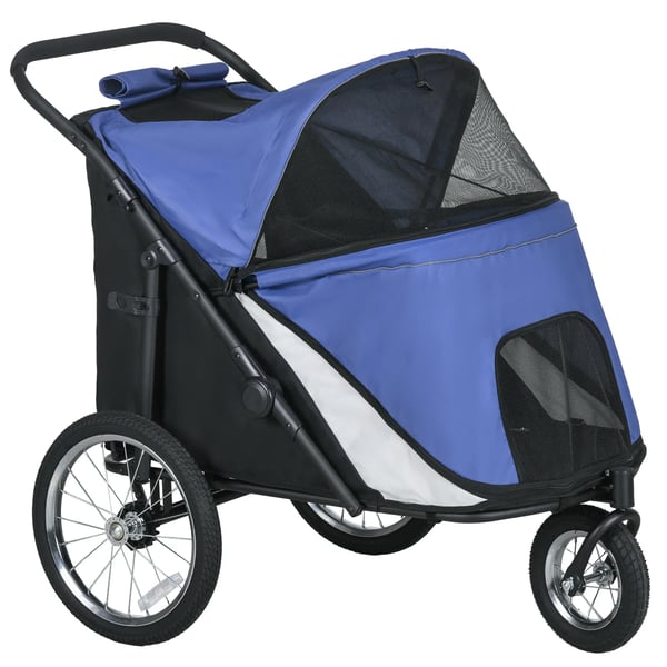 Hundvagn/Kattvagn Blå - Hopvikbar med Stora Gummihjul och Säkerhetskoppel - Oxford-Polyester/Stål - Max 30kg
