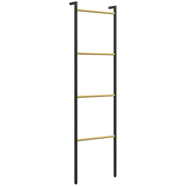 Håndklædestige 49 x 167,5 cm Håndklædeholder med 4 stænger, pladsbesparende, til badehåndklæder, tøj, tæpper, aviser, stål, sort | Aosom