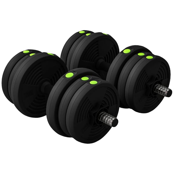 2-i-1 Justerbar Vægtstangsæt Håndvægte, Sæt med 20 kg, Sort/Grøn, Plastik, Multifunktionel Home Gym Udstyr