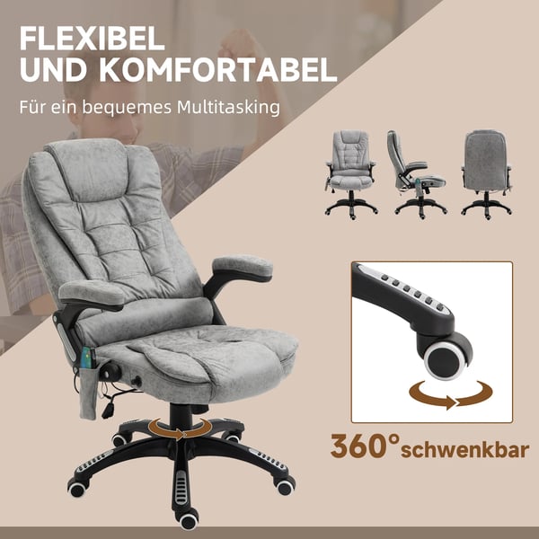 Ergonomisk Kontorsstol med Massage & Värme - Grå Mikrofiber, 120 kg