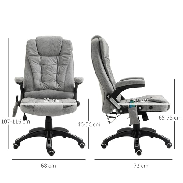 Ergonomisk Kontorsstol med Massage & Värme - Grå Mikrofiber, 120 kg