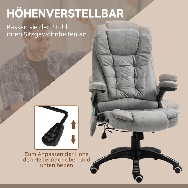 Ergonomisk Kontorsstol med Massage & Värme - Grå Mikrofiber, 120 kg