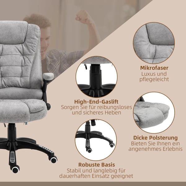 Ergonomisk Kontorsstol med Massage & Värme - Grå Mikrofiber, 120 kg