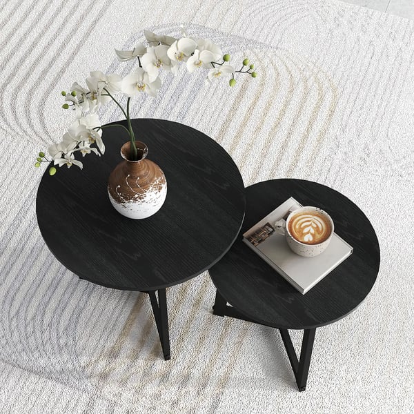 2 stk Sofaborde Runde med Stålramme - Sort Melaminbelagt MDF 48x45cm & 40x40cm