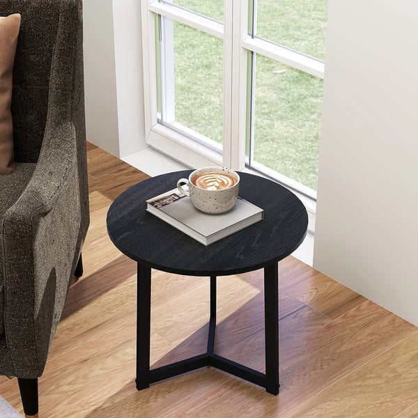 2 stk Sofaborde Runde med Stålramme - Sort Melaminbelagt MDF 48x45cm & 40x40cm