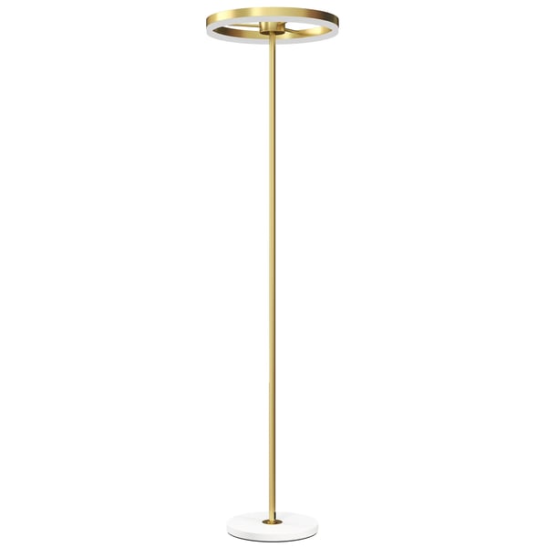 LED Golvlampa i Metall, Guld, Dimbar med Fotströmbrytare - Perfekt för Vardagsrum och Sovrum