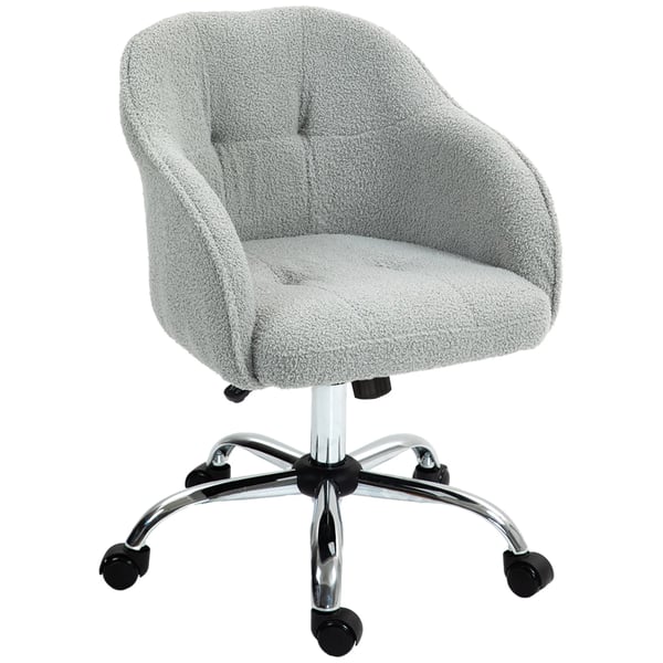 Kontorsstol i Teddyfleece, Ergonomisk Skrivbordsstol, Snurrstol, Höjdjusterbar med Gungfunktion, Sminkstol för Sovrum/Arbetsrum, Grå, Polyester Kontorsstol i Teddyfleece, Ergonomisk Skrivbordsstol, Snurrstol, Höjdjusterbar med Gungfunktion, Sminkstol för Sovrum/Arbetsrum, Grå, Polyester
