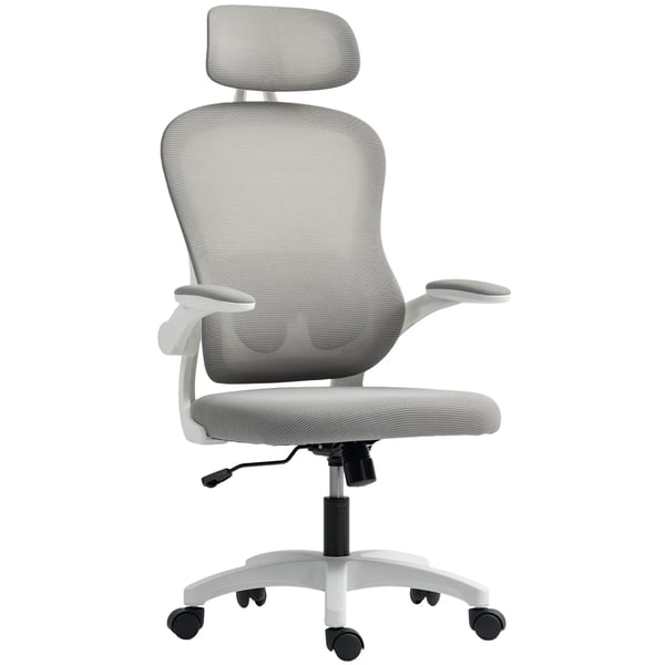 Ergonomisk Kontorsstol i Nätmaterial, Höjdjusterbar, Fällbara Armstöd, 5 Hjul, Gungfunktion, Grå Onda