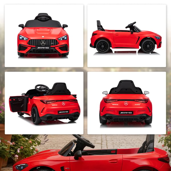 Børne elbil, Mercedes-design, Fjernbetjening, LED, Musik, Rød, Plast