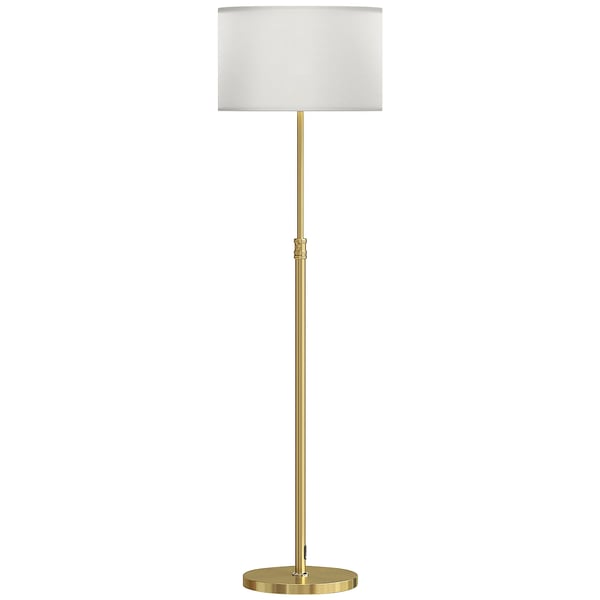 Golvlampa i guld med fjärrkontroll, höjdjusterbar, tygskärm i linneoptik, metallfot Golvlampa i guld med fjärrkontroll, höjdjusterbar, tygskärm i linneoptik, metallfot