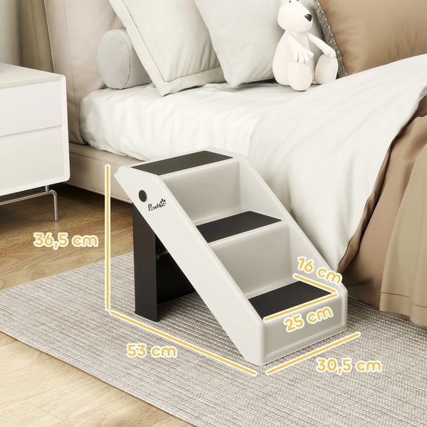 Hundtrappa 3 steg 36,5 cm hfg, hopfbarbar husdjurstrappa fffr sma hundar och katter, kramvit plast