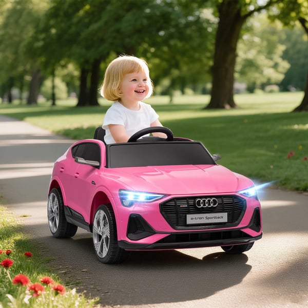 Sähköauto lapsille 12V Audi E-tron, vaaleanpunainen, kaukosäätimellä ja turvavyöllä