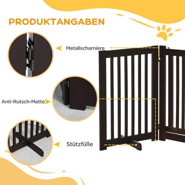 Hundgrind MDF Mörkbrun 3-delad Fristående Hopfällbar med Mellandörr