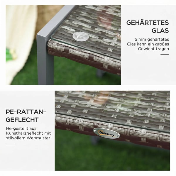 ® Trädgårdsbord trädgårdsavlastningsbord med härdat glas, konstrotting + aluminium