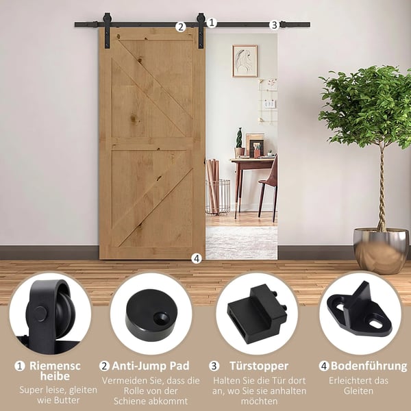 Skydedørssæt 200 cm, Sort Kulfiberstål, Komplet System med Skinner og Hjul