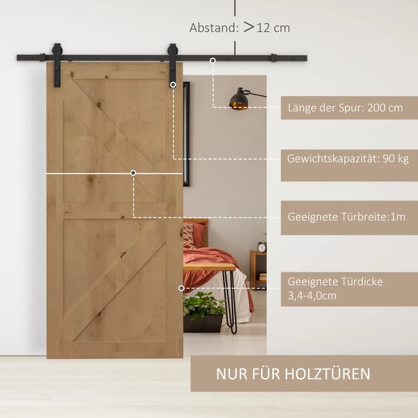 Skydedørssæt 200 cm, Sort Kulfiberstål, Komplet System med Skinner og Hjul