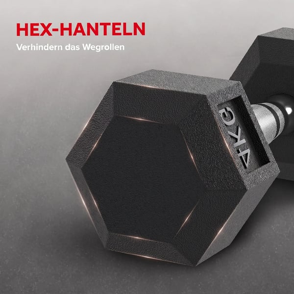 Seks-sidet Håndvægte Sæt af 2, Støbejern, Riflet Greb, Sort Metal/Gummi, 2 x 4 kg