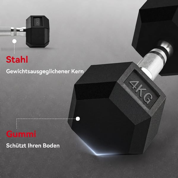 Seks-sidet Håndvægte Sæt af 2, Støbejern, Riflet Greb, Sort Metal/Gummi, 2 x 4 kg