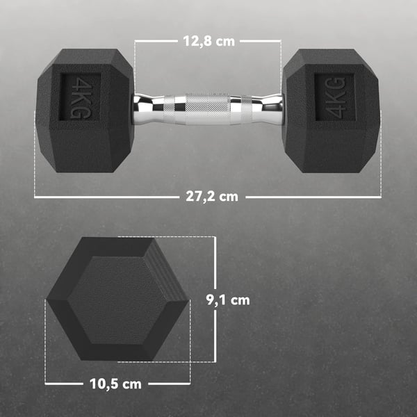 Seks-sidet Håndvægte Sæt af 2, Støbejern, Riflet Greb, Sort Metal/Gummi, 2 x 4 kg