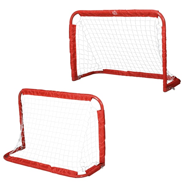 Fodboldmål 2 stk. Foldbar Fodboldmål i Stål og Tetron, Rød, 90x36x60 cm, Sæt til Børn og Begyndere