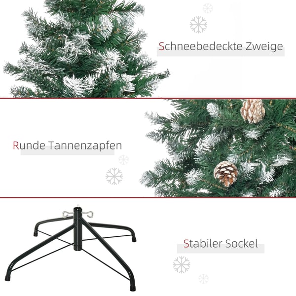 Kunstigt Juletræ 180 cm – Fyrretræ med 59 kogler, sneeffekt og 1111 grene i grøn plast/stål