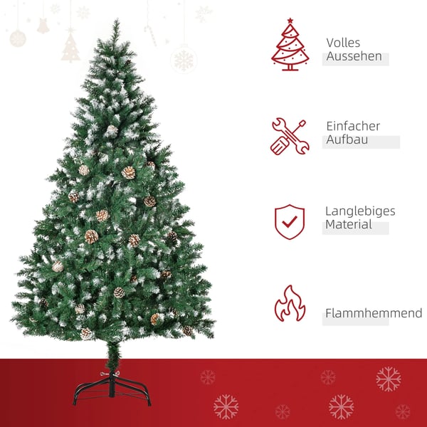 Kunstigt Juletræ 180 cm – Fyrretræ med 59 kogler, sneeffekt og 1111 grene i grøn plast/stål