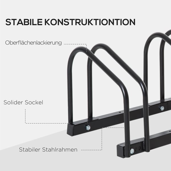 Cykelställ för 4 cyklar, stål, svart, väderbeständigt, golv-/väggmontering, 110x33x27cm