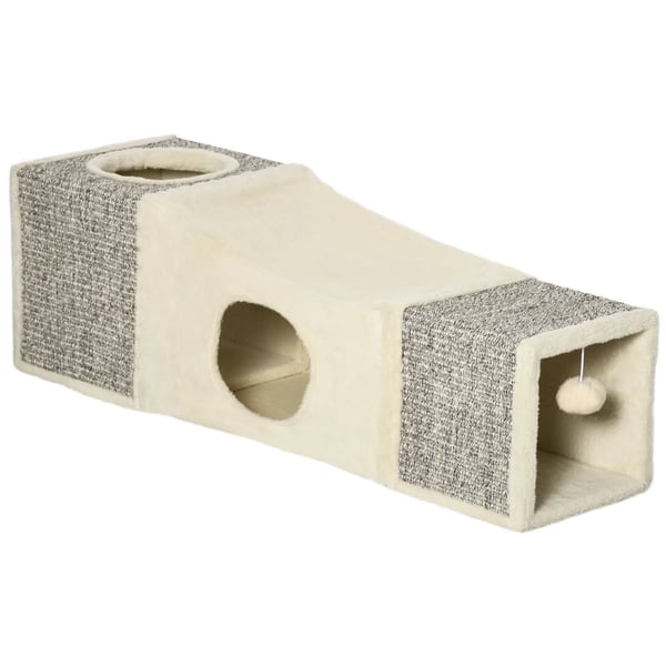 kattunnel med lekboll kattleksak, lektunnel av sisal, brun+beige, 98x30x30 cm