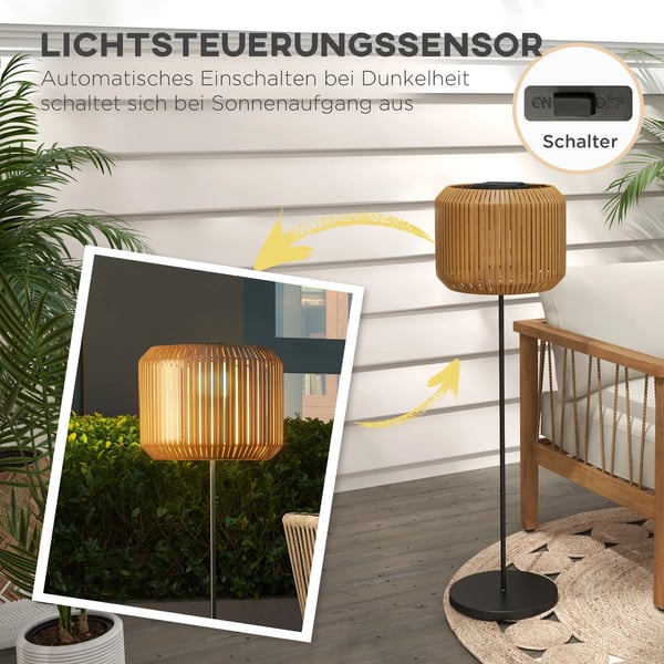 Rotsolcellampa, Trädgårdsbelysning med Varmvitt Ljus, Vattentät LED, Stativ, Legerad Stål, 130 cm, Gul