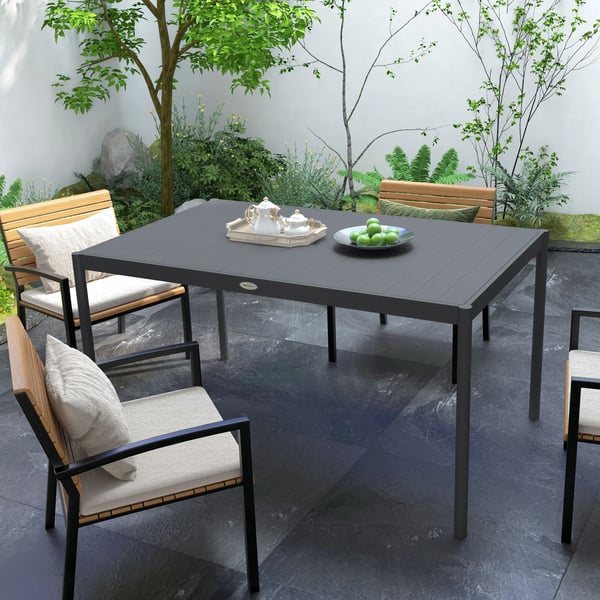 Trädgårdsbord för 6 personer, Utemöbler i mörkgrå aluminium, 145x90x74 cm