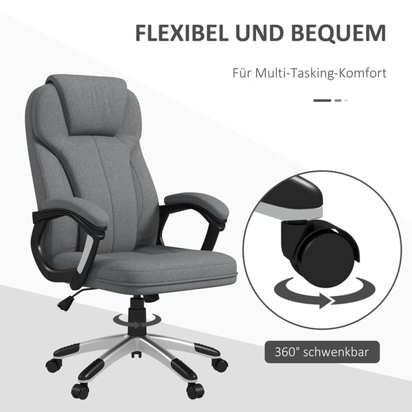 toimistotuoli Ergonominen tietokonetuoli keinutoiminnolla, korkeussäädettävä, niskatuki, käsinojat, harmaa, pellavapintainen, 66x75x110-120cm