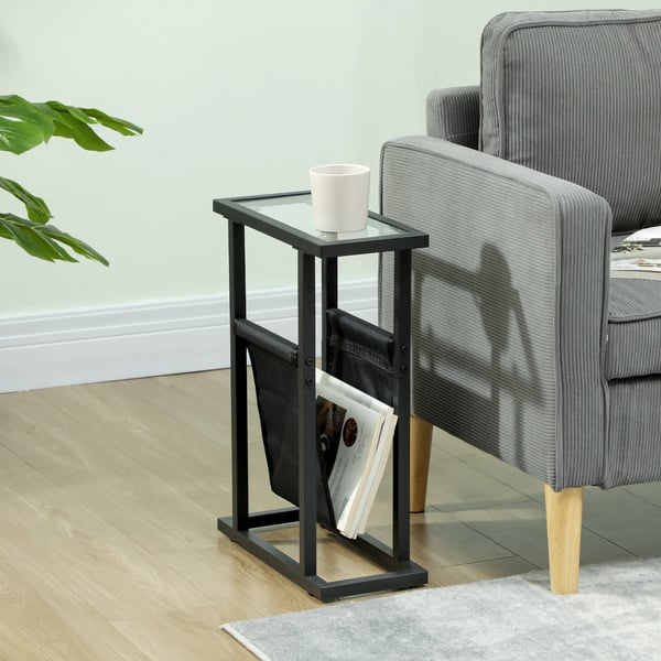 Sidebord m. Stofpose, Glasplade, Metalstel, Sort (40x18x55.5 cm)