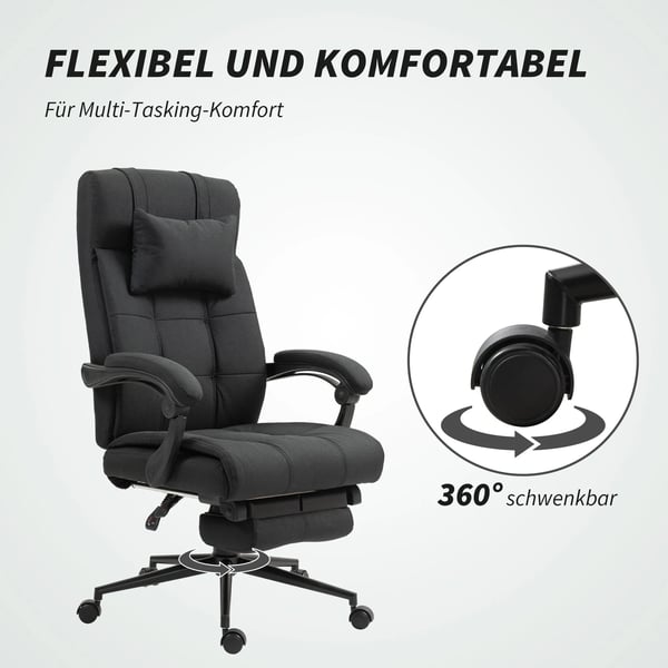 ergonomisk kontorsstol, svart, polyester, justerbar, med fotst`d och nackkudde