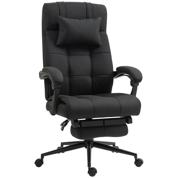 Ergonomisk Kontorstol med Lænefunktion, Fodstøtte, Polyester Linnedlook, Sort